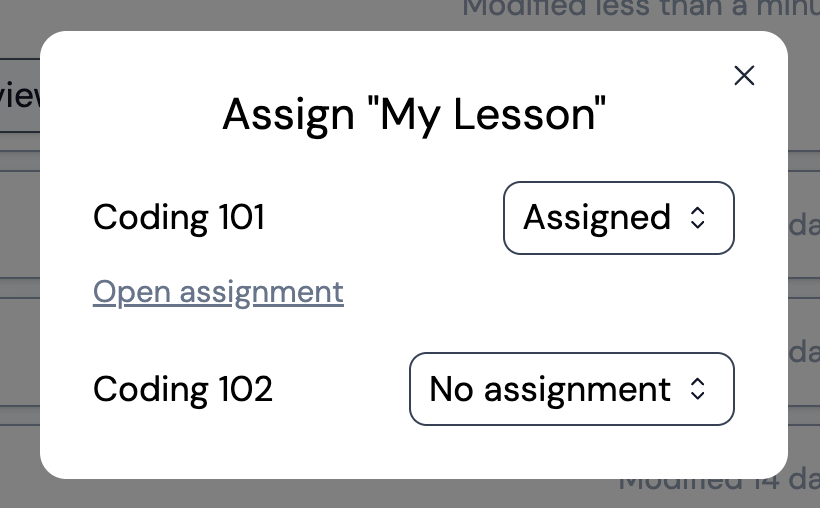assign lesson modal